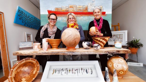 Pop goes the shop: Western Port Chamber of Commerce members (from left) Angie Baker, Robyn Saunders and Pam Ford at The Local Creative micro business in Hastings High St. Picture: Yanni