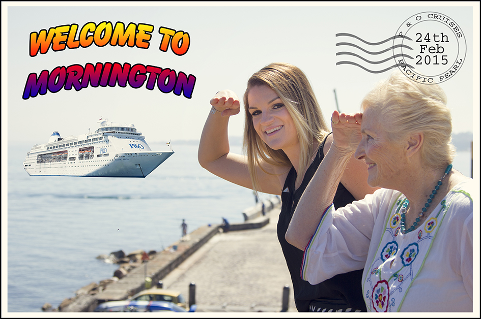 Here they come: Mornington Chamber of Commerce’s Kim Rowe and Judy Edwards are ready to lay down the welcome mat for tourists arriving on the cruise ship Pacific Pearl. 