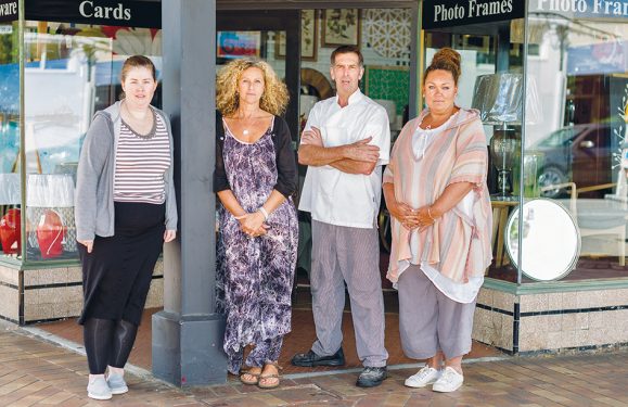 Market talks: Traders who say Mornington’s Main St market may have outlived its usefulness, from left, Sue Clement and Lisa Joannou-Gillespie of Pomme, Doug Gray of Houghtons Fine Foods, and Nadine Garrett of Framers’ Workshop. Picture: Yanni