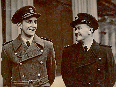 Keith (on the right) at Buckingham Palace, May 1944 with with pilot, Flt.Lt. P.A.F Hawkin, who also received the DFM.   Below: The citation for the Distinguished Flying Medal.