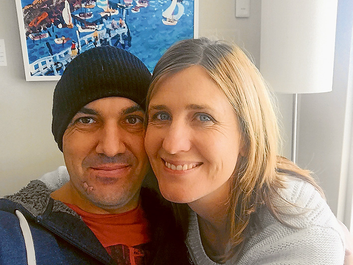 Happier times: Luke Matthews on the road to recovery, pictured with wife Karen.  Picture supplied