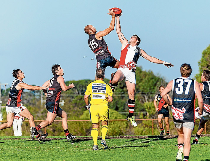 Flying high: Frankston Bombers easily accounted for Devon Meadows by 46 points. Picture: Andrew Hurst