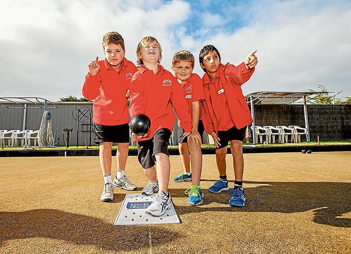 One up: Charlie, Josh, Daniel and Isao of Sorrento Primary School team which won the inaugural  Primary School Lawn Bowls Challenge. Picture: Yanni