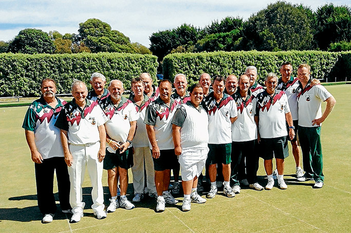 Golden hopes: Frank Krsolvic (white shorts, front) with members of Rye Bowls Club’s victorious Division 1 team.
