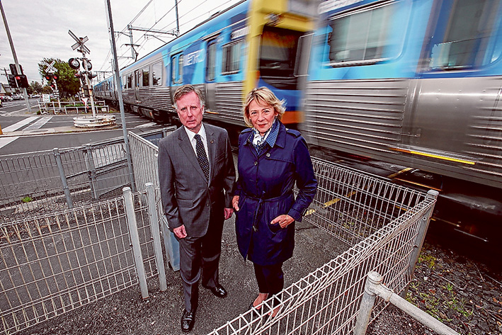 Train troubles: Mornington Liberal MP David Morris and Upper House Liberal MP Inga Peulich say the Labor state government should urgently remove the Edithvale Rd level crossing in Edithvale. Picture: Gary Sissons