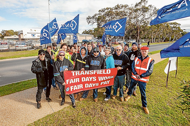 Not happy: Transfield workers protest outside the company’s Mornington depot last week after EBA negotiations broke down. Picture: Yanni