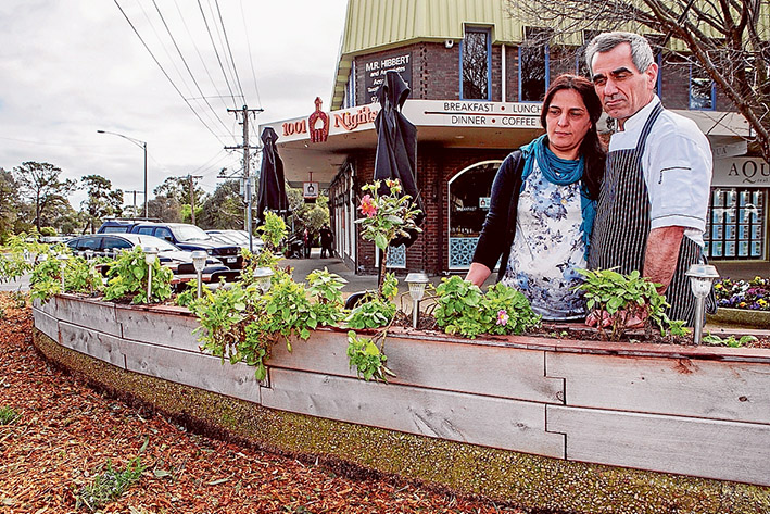 Cropped: Marc and Nina Syawish are dismayed at the destruction of their vegetable garden and replacement with other plants by Mornington Peninsula Shire. Pictures: Gary Sissons