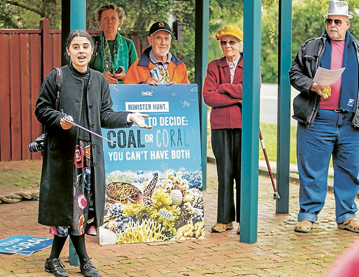 Persistent: GetUp members opposing new coal mines in Queensland have again protested outside the Hastings office of peninsula MP and environment minister Greg Hunt, the third time this month. Picture: Yanni