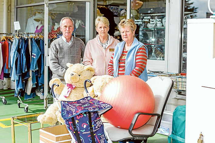 Stolen donations: Op shop president Graham Fitzgerald, Pam Schmitter and Jan Lez despair at actions of callous ‘customers’. Picture: Yanni