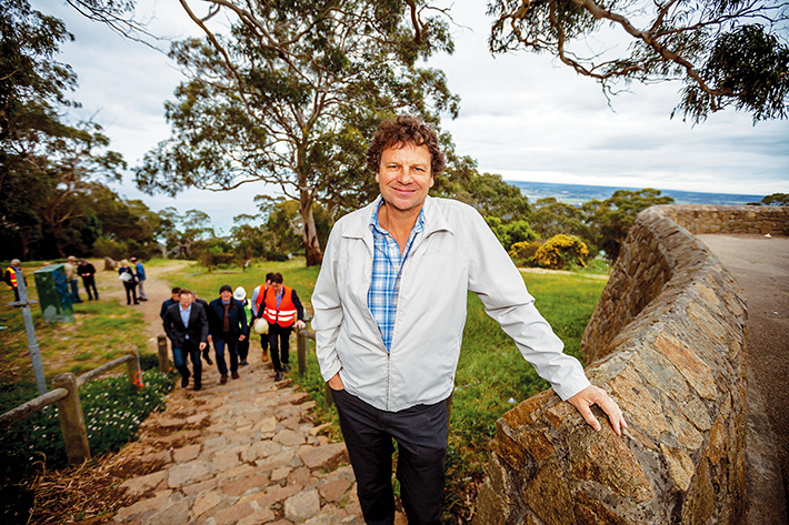 Site preparation: Skylift chairman Simon McKeon at Arthurs Seat on Friday where clearing work is the first tangible sign of the 12-month plus gondola construction project. Picture: Yanni