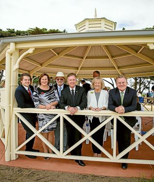 Now open: Cr Andrew Dixon, Australian Unity’s Marie Crossland, RSL Heritage Support Committee chair Colin Fisher, Mornington MP David Morris, former mayor Cr Bev Colomb, and MP for Dunkley Bruce Billson.