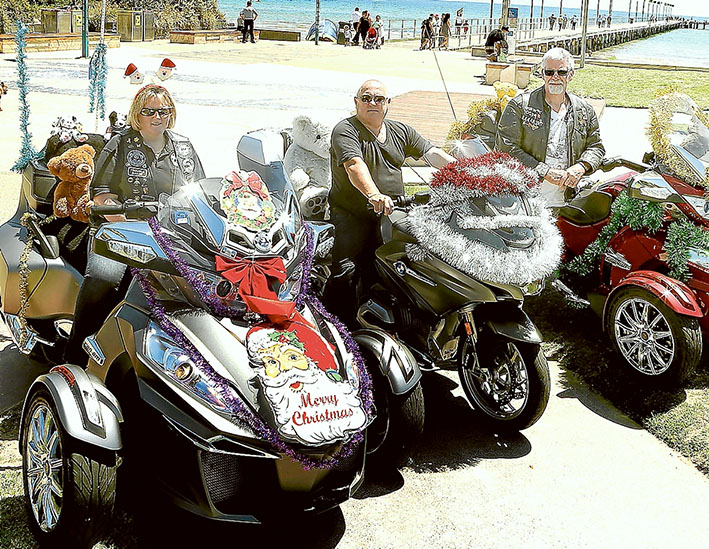 Decoration day: Riders at last year’s Peninsula Toy Run show off their machines in the Frankston pier car park. Picture supplied