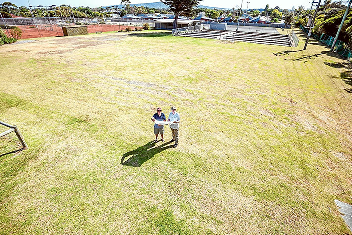 Looks like a plan: Graeme Morris and Rick Plummer at the proposed site of the Dromana Men’s Shed. Picture: Yanni
