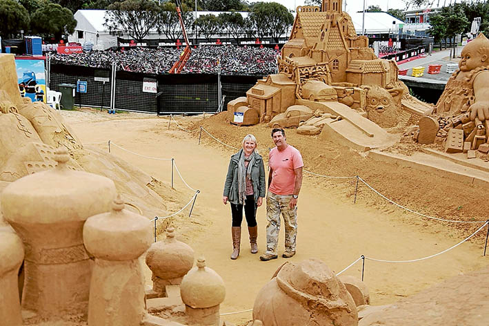 Exhibition success: King and queen of the sand castles Sharon and Peter Redmond’s sand sculpting exhibition has drawn thousands of visitors to Frankston each year. Picture: Keith Platt