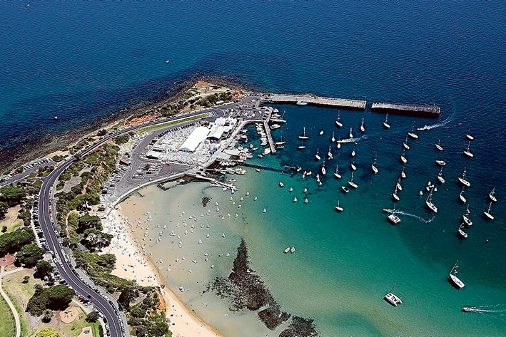On high: Mornington Yacht Club, and the filled land it sits on, present a striking sight from the air.