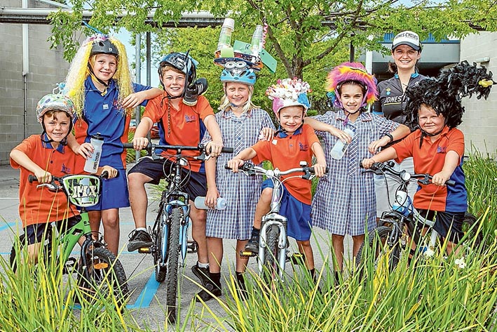 Two-wheel freedom: Benton Junior College pupils made the most of Ride 2 School Day last week. Here, Oliver, Lucy, Liam, Sienna, Tui, Sara, Adele Jones (coordinator) and Tane make the most of the fun. Picture: Gary Sissons