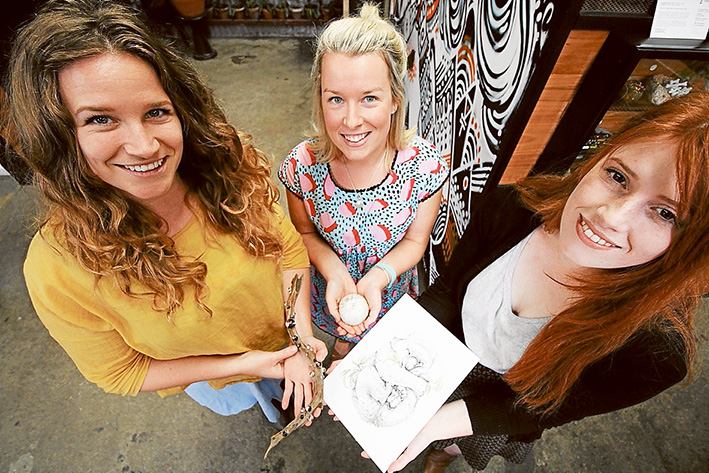 Creative flair: Artists Sarah, Kate and Emma at The Nook.