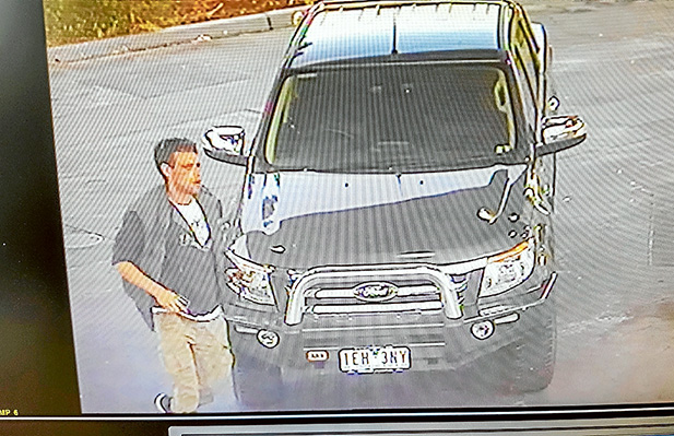 On film: Police want to speak with this man over the theft of a vehicles and use of a stolen credit car.