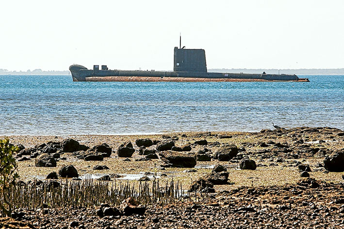 Tied up: The fate of the submarine Otama lying off Crib Point depends on $50,000 being found to repair its moorings. Alternatively, it could be towed away for scrap.                  Picture: Gary Sissons