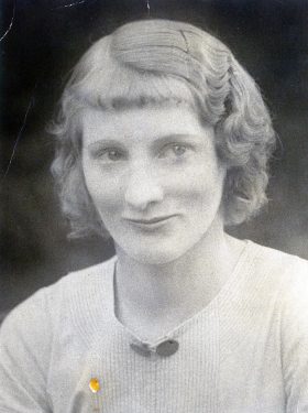 Above: Eileen Clarke, later Eileen Francis. Left: Eileen at 95 with the tray presented to Norm on completion of 50 years of service to the Hastings Football Club