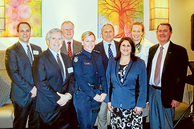 Dinner with Esso: Among those at the community liaison dinner were, from left, ExxonMobil Australia operations manager Andre Kostelnik, Esso Long Island Point plant manager Steve Williams, Cr Hugh Fraser of Mornington Peninsula Shire Council, Mornington Peninsula local area police commander Inspector Karen Nyholm, the shire council’s deputy mayor Cr Graham Pittock, Cr Antonella Celi of the shire council, Kerry Sorenson of Crib Point Primary School (one of many Western Port region organisations that benefits from Esso-BHP Billiton contributions), and ExxonMobil Australia chairman Richard Owen.