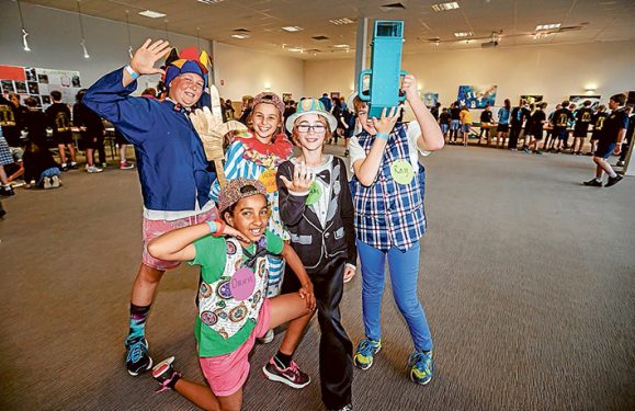 Luke, Tara, Pia, Luke and Henry from Balnarring Primary School use entertainment to showcase science. Pictures: Yanni