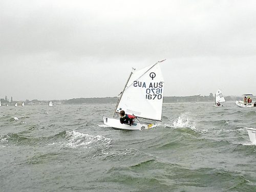 Stormy weather: Lachie Weber battles the elements.