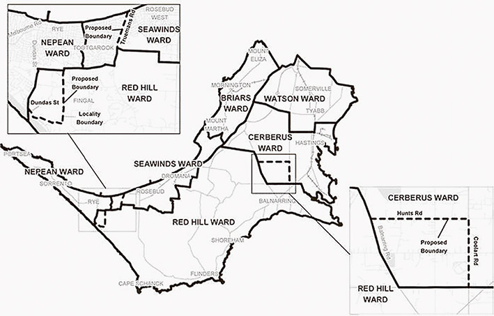 Line in the sand: A map of proposed ward boundary changes for Mornington Peninsula Shire.