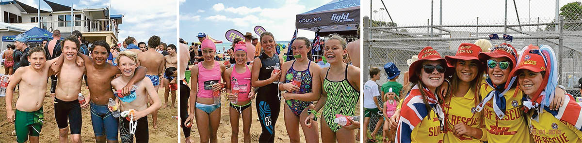 Fun in the sun at the MMAD swim: Austin Degg, Ben McConnell, Reagan Morel and Zac Johnson, left; Hope Backx, Maisen Degg, Lauren McAuley, Jessica Pinkett and Gemima Linnsen, centre; Chiara McAuley, Laila Conroy, Rebecca Smith and Zahli McFarlane, right.