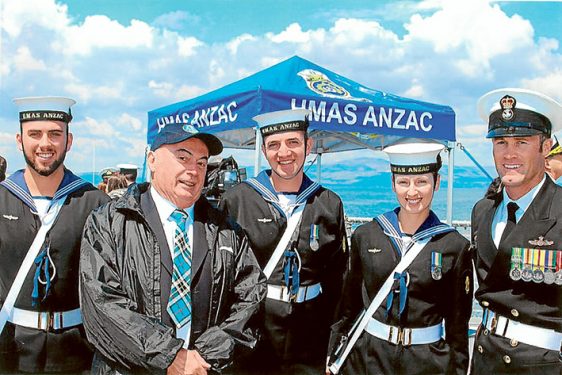 John Thomson, grandson of Albert, on board HMAS Anzac, commemorating the centenary of the AE2’s sinking on 30th April 1915. 