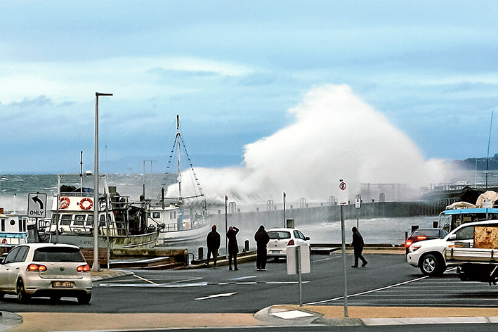 Thar she blows: Storms are making Mornington pier the town’s main attraction. Picture: Keith Platt