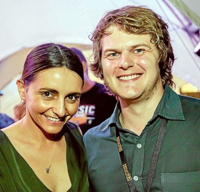 Chance meeting: Andrew Dixon, right, with actress Pia Miranda at this year’s Peninsula Short Film Festival, Rosebud. Picture: Yanni