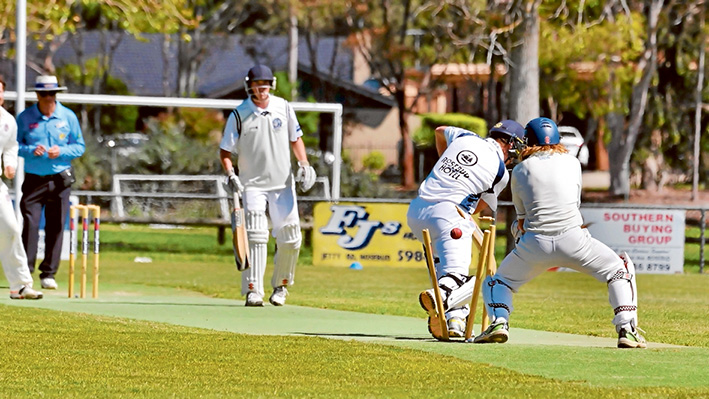 Hitting the sticks: Despite this setback, Rosebud did well with the bat getting to 9/184 against Flinders. Picture: Rab Siddhi