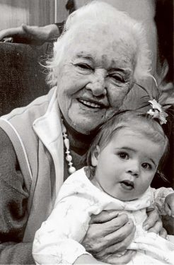 99 years apart: Frances Bruce (100) with “adopted” great, great granddaughter Logan Hull (one year old).