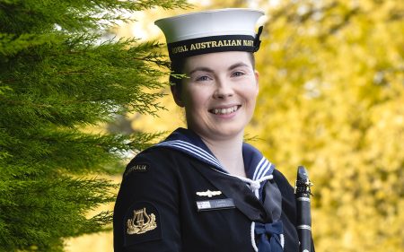 Able Seaman Musician Laura Campbell, right, will represent the ADF at the 2024 Anzac Day dawn service at Anzac Cove, Turkey.