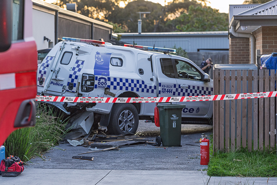 Police vehicle rammed in Mornington